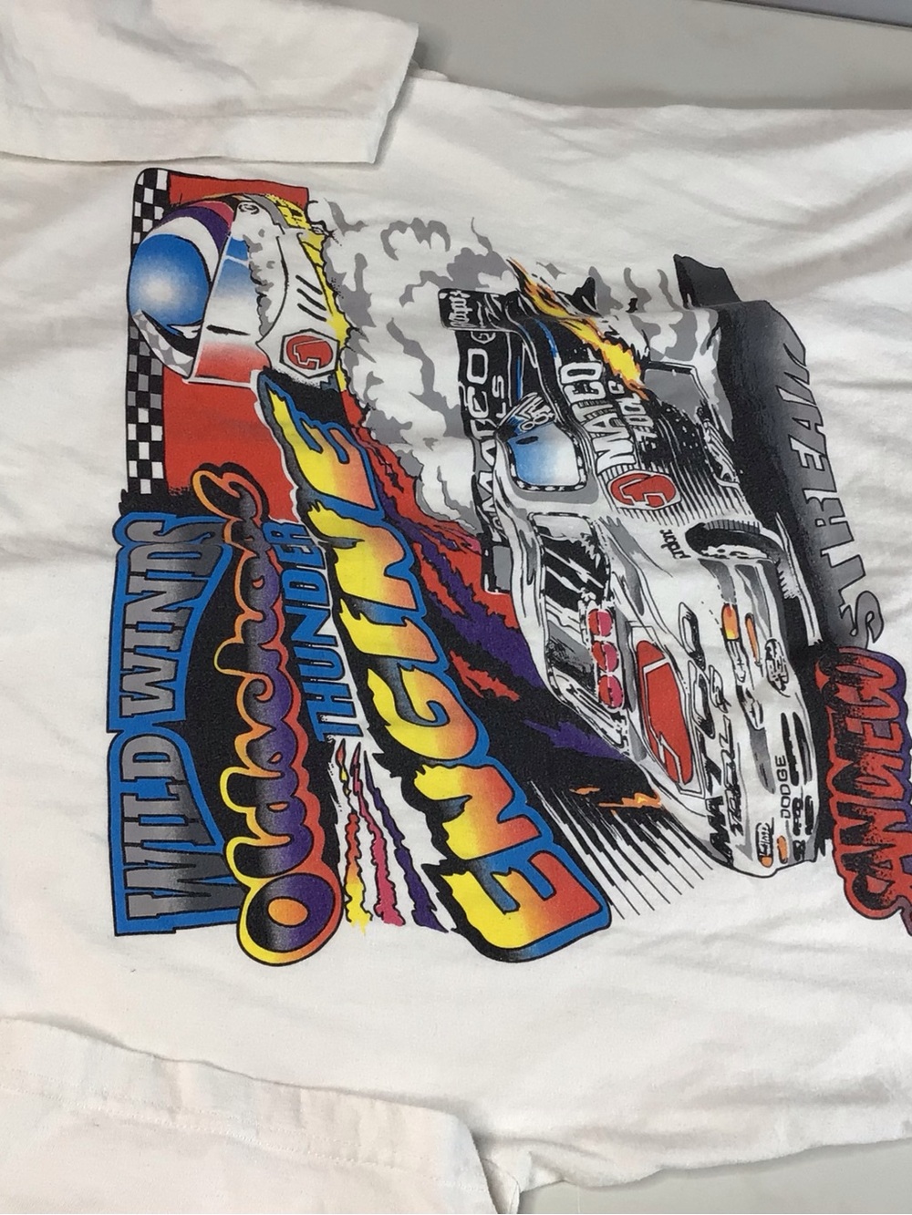 Vintage Racing Graphic Tee - White with Multicolor Print